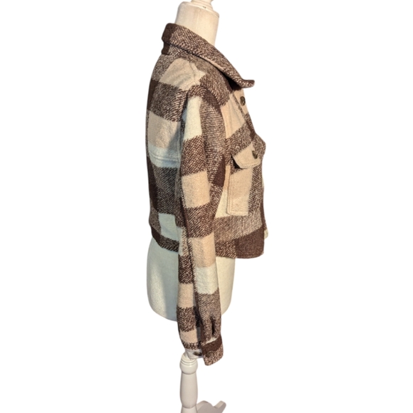 House of Harlow neutral bland cropped Eisenhower style wool blend jacket sz S - Picture 2 of 9